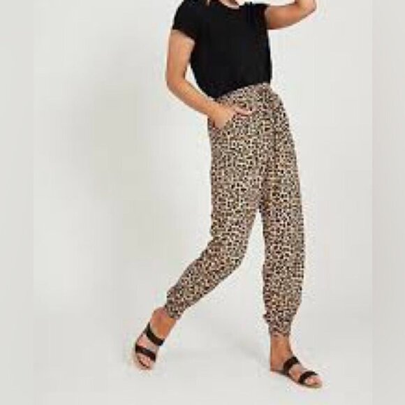 Zara Leopard pull on trouser joggers Sz M - Picture 1 of 11